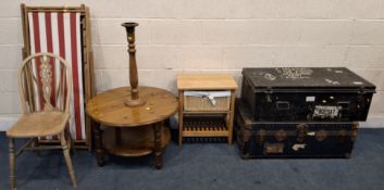 A SELECTION OF OCCASIONAL FURNITURE, to include two trunks, the largest trunk width 93cm x depth