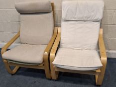 TWO IKEA POANG CHAIRS, width 68cm x depth 81cm x height 96cm, condition report: would benefit from a