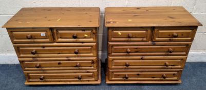 A PAIR OF MODERN PINE CHESTS OF TWO SHORT OVER THREE LONG DRAWERS, width 77cm x depth 42cm x
