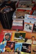 3 BOXES AND LOOSE OF VINYL RECORDS AND A VINTAGE BUSH RP60 RECORD PLAYER, a box containing