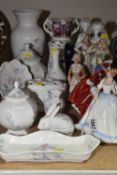 A GROUP OF DECORATIVE CERAMICS to include Royal Doulton ladies Paula H3234, Autumn Breezes HN1934,