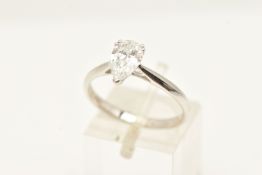 A 9CT WHITE GOLD LAB GROWN DIAMOND RING, a single pear cut laboratory grown diamond, approximate