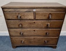 A GEORGIAN AND LATER CHEST OF TWO SHORT OVER THREE LONG GRADUATED DRAWERS, raised on bracket feet,