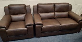 SOFITALIA, A BROWN LEATHER TWO SEATER SOFA, length 174cm x depth 97cm x height 95cm, along with a