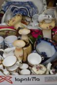 TWO BOXES OF ASSORTED CERAMIC ITEMS, to include three Royal Worcester tea cups with the Kenyan