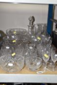 A GROUP OF CRYSTAL WARE to include brandy glasses, tumblers, liqueur glasses, port glasses, fruit