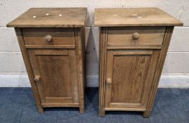TWO 19TH CENTURY PINE BEDSIDE CABINETS, each with a single drawer and single cupboard door,