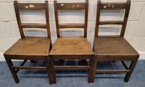 A PAIR AND A SINGLE OAK CHAIR, condition report: historical marks, scuffs, discolouration, wobble to