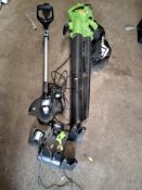 A G TECH CORDLESS STRIMMER with wall bracket and charger along with a The Handy garden vac with