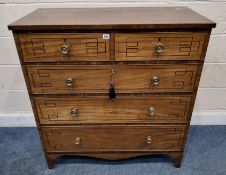 A GEORGIAN MAHOGANY CHEST OF TWO SHORT OVER THREE LONG DRAWERS, raised on bracket feet Dimensions: