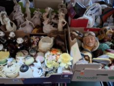 FOUR BOXES AND LOOSE OF DECORATIVE HOUSEHOLD ITEMS, to include two Art Nouveau inspired wall hanging