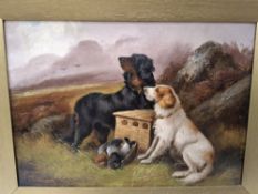 ROBERT CLEMINSON (ACT CIRCA 1864-CIRCA 1903) WORKING DOGS WITH A GAME BASKET, a hunting scene