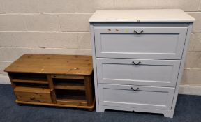 A WHITE PAINTED CHEST OF THREE DEEP DRAWERS, the top drawer enclosing a shallow drawer, along with a