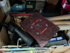 THREE BOXES AND LOOSE OF BOOKS AND OTHER HOUSEHOLD ITEMS to include two boxes containing books on