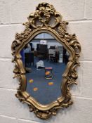 A GILT RESIN WALL MIRROR, with scrolled and foliate details Dimensions:width 44cm x height 73cm