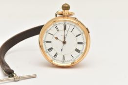 AN 18CT YELLOW GOLD OPEN FACE POCKET WATCH, hand wound movement, round white dial, numbered 25243,