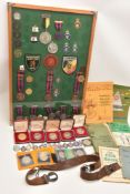 A PLASTIC BOX OF ASSORTED SILVER SPORTING FOB MEDALS, MEDALLIONS ETC, to include a quantity of