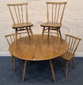 LUCIAN ERCOLANI, A MID-CENTURY ERCOL ELM AND BEECH WINDSOR DROP LEAF TABLE, raised on splayed square