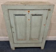 A BLUE PAINTED PINE SINGLE DOOR CUPBOARD Dimensions:width 83cm x depth 32cm x height 112cm Condition
