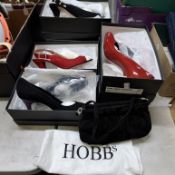 SIX BOXED HOBBS SHOES AND A HOBBS EVENING BAG, comprising a Pattie design bag in black, with