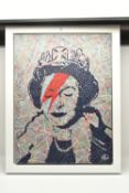 Y JIM DOWIE (BRITISH CONTEMPORARY) 'QUEENKSY', a stylised portrait of Queen Elizabeth II wearing