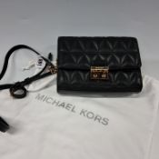 MICHAEL KORS BLACK QUILTED CROSSBODY BAG, featuring adjustable leather and chain strap, gold tone