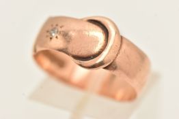A 9CT ROSE GOLD WIDE BUCKLE RING, approximate width at widest point 10.0mm, hallmarked 9ct