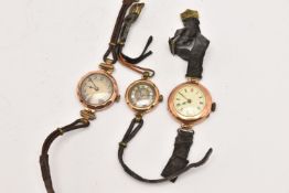 THREE EARLY 20TH CENTURY LADIES WRISTWATCHES, three hand wound movement ladies wristwatches, each