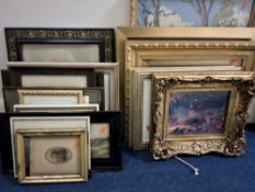 A SMALL QUANTITY OF PICTURES AND PRINTS ETC, to include a porcelain transfer printed plaque