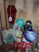 A GROUP OF GLASS AND CERAMICS, comprising a Murano sommerso faceted vase in clear, red and yellow