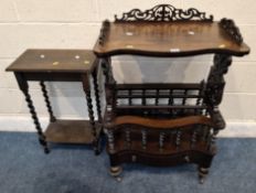 A VICTORIAN ROSEWOOD CANTERBURY, with a pierced gallery and supports, three magazine sections with