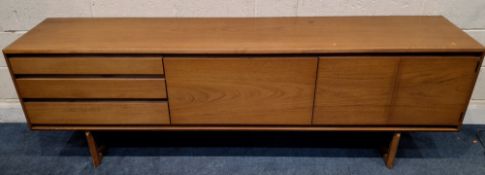 WHITE AND NEWTON Ltd, PORTSMOUTH, A MID-CENTURY TEAK SIDEBOARD, fitted with three graduated drawers,