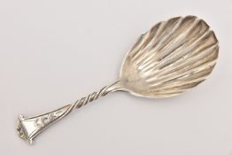 A VICTORIAN SILVER CADDY SPOON, shell shape bowl with twisted handle, hallmarked 'H J Lias & Son'