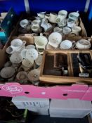THREE BOXES OF VINTAGE SHAVING MUGS AND SHAVING EQUIPMENT to include a box containing an Ever