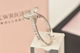 A PLATINUM LAB GROWN DIAMOND RING, an IGI certified laoratory grown oval cut diamond, carat weight