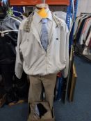 ONE BOX AND LOOSE OF MENS CLOTHES to include a vintage Burberry jacket, size XL, along with other