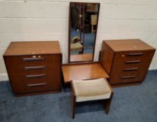 G PLAN FRESCO, A MID-CENTURY TEAK BEDROOM FITMENT, comprising a pair of four-drawer chests, flanking