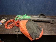 A BLACK AND DECKER GW350 BLOWER VAC with vac and blow attachments and collection bag (PAT pass and