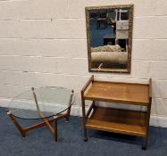 IN THE MANNER OF BRDR FURBO, A MID-CENTURY TEAK TWO TIER TROLLEY, a coffee table with a teak frame