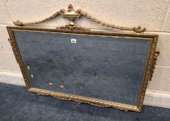 A GILT WOOD RECTANGULAR BEVELLED EDGE WALL MIRROR, with urns and swags details Dimensions:width 99cm