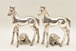 SILVER AND WHITE METAL ANIMAL FIGURINES, to include two turtles, hallmarked 'Country Artists'