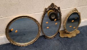 THREE SMALL GILT FRAME MIRRORS, comprising two wall mirrors and one dressing mirror Dimensions: