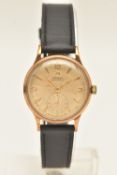 A 9CT YELLOW GOLD 'OMEGA' WRSITWATCH, automatic movement, round dial signed 'Omega', baton markers