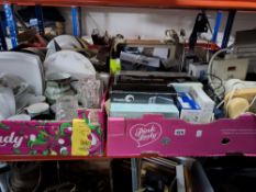 FIVE BOXES AND LOOSE OF GENERAL HOUSEHOLD ITEMS to include a large model sheep, a box containing