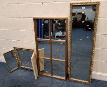 A GILT WOOD RECTANGULAR WALL MIRROR, a modern wall mirror, along with a triple dressing mirror