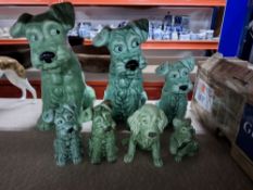 ONE BOX AND LOOSE OF CERAMIC DOG ORNAMENTS, to include a group of blue/green Sylvac dog models of