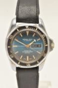 A GENTS 'MARINE-STAR' SELF-WINDING STAINLESS STEEL WRISTWATCH, round blue dial signed 'Marine-Star