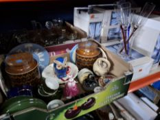 TWO BOXES AND LOOSE OF HOUSEHOLD CERAMICS AND GLASSWARE to include six boxed sets of champagne