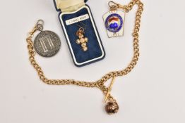 MASONIC REGALIA, to include a large gilt metal articulated Masonic orb cross charm, opens to