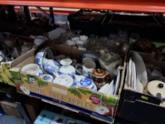SIX BOXES OF GENERAL HOUSEHOLD ITEMS to include a box containing decorative glass items such as wine